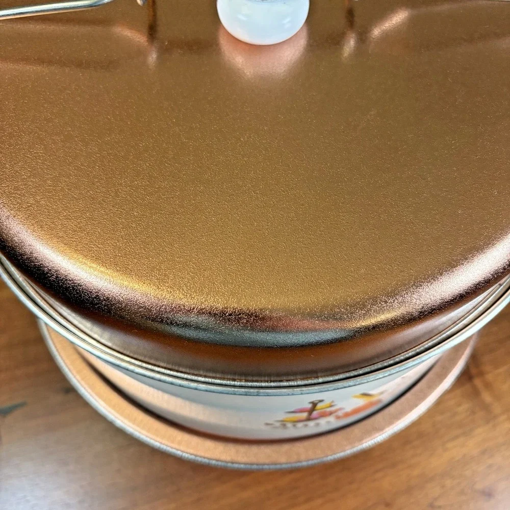Vintage Triple Decker Food Cake Carrier 1960s 70s Mid Century Copper White